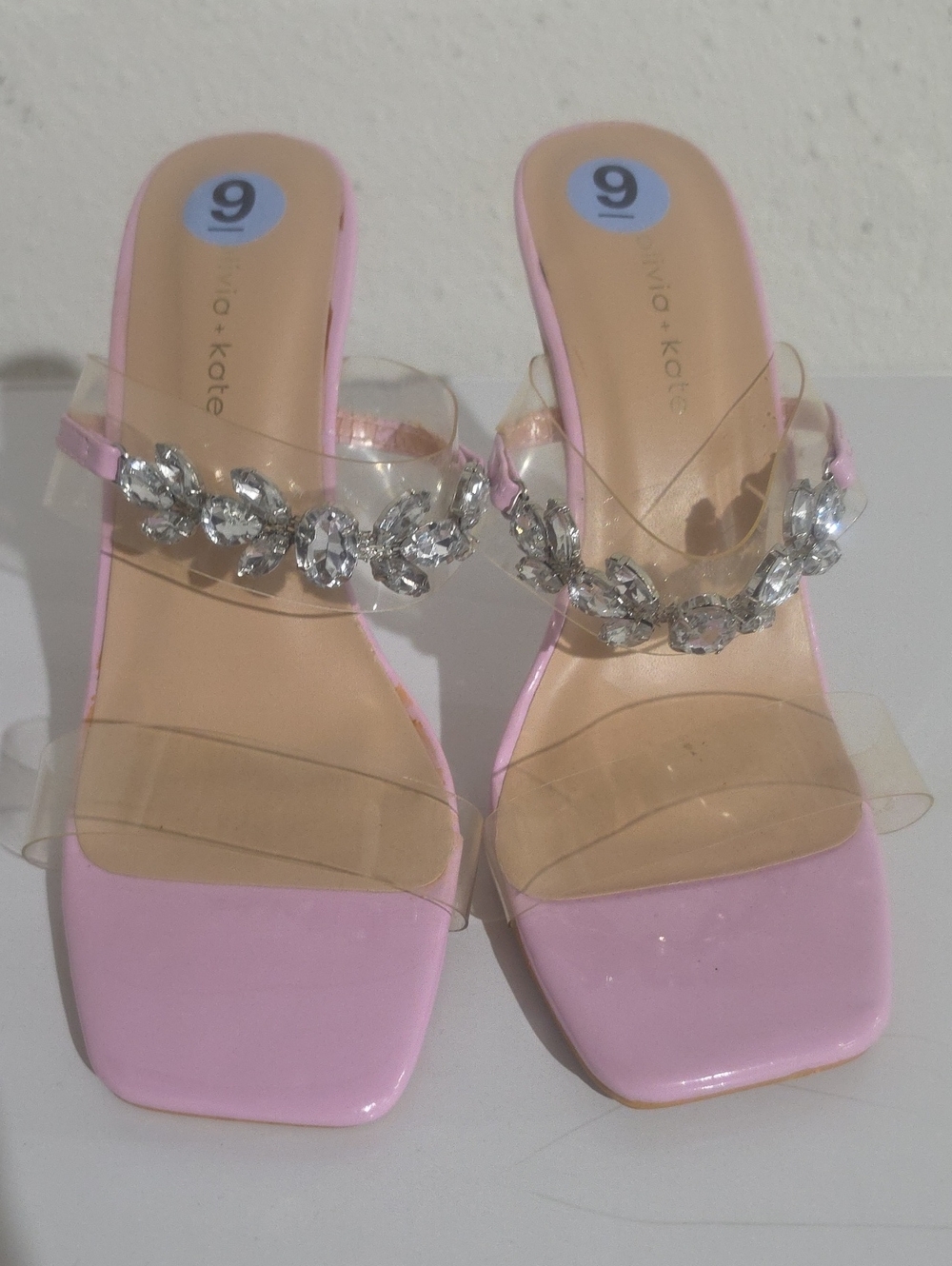 Olivia & Katw Pink Jeweled Slide Heels